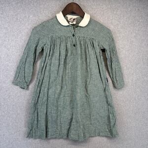 Vintage Fiorucci Dress Childrens Girl Size 6 Green Checkered Button Front A-Line